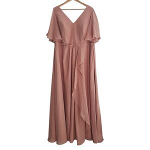 NWT Rose Pink Flutter Sleeve Maxi Dress Sz 22 Front Slit Elegant Formal Gown